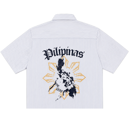 WHITE + BEIGE PILIPINAS POCKET BUTTON-UP SHIRT